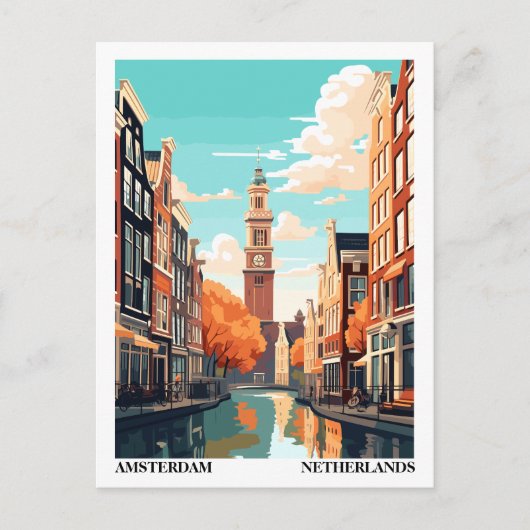 Amsterdam Retro Illustratie Reizen Briefkaart (Voorkant)