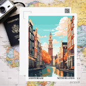 Amsterdam Retro Illustratie Reizen Briefkaart