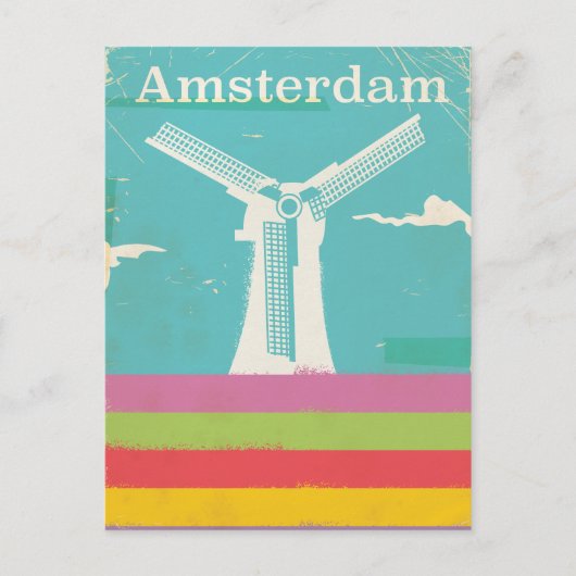 Amsterdam retro vintage reisposter briefkaart (Voorkant)