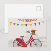 Amsterdam, rode fiets op straat, illustratie briefkaart (Voorkant / Achterkant)