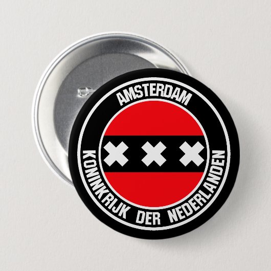 Amsterdam Round Emblem Ronde Button 7,6 Cm (Voorkant /achterkant)