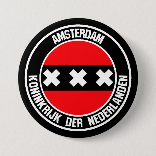 Amsterdam Round Emblem Ronde Button 7,6 Cm (Voorkant)
