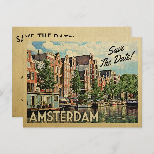 Amsterdam Save the Date Netherlands Holland Aankondigingskaart (Voorkant / Achterkant)