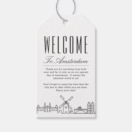 Amsterdam Silhouette | Welkomstbericht Cadeaulabel (Voorkant)