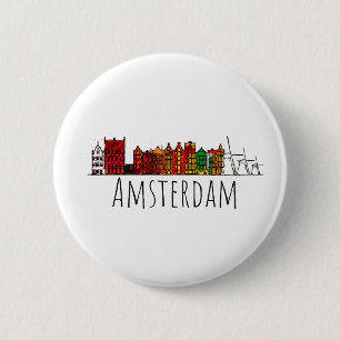 Amsterdam Skyline Holland Love Travel Destination Ronde Button 5,7 Cm