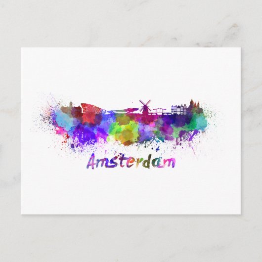 Amsterdam skyline in waterverf briefkaart (Voorkant)