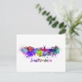 Amsterdam skyline in waterverf briefkaart (Staand voorkant)