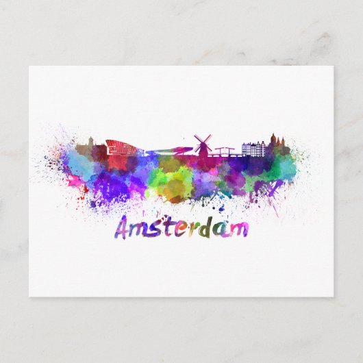 Amsterdam skyline in waterverf briefkaart (Voorkant)