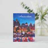 Amsterdam Skyline met kanaal 's nachts Briefkaart (Staand voorkant)