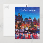 Amsterdam Skyline met kanaal 's nachts Briefkaart (Voorkant / Achterkant)