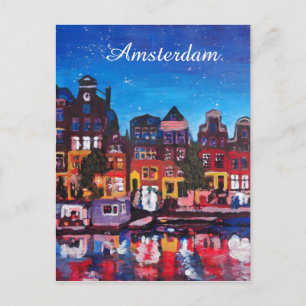 Amsterdam Skyline met kanaal 's nachts Briefkaart