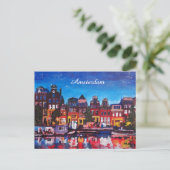 Amsterdam Skyline met kanaal 's nachts Briefkaart (Staand voorkant)