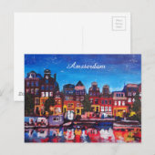 Amsterdam Skyline met kanaal 's nachts Briefkaart (Voorkant / Achterkant)