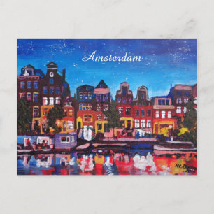 Amsterdam Skyline met kanaal 's nachts Briefkaart