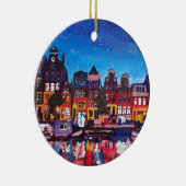 Amsterdam Skyline met kanaal 's nachts Keramisch Ornament (Rechts)