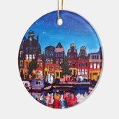 Amsterdam Skyline met kanaal 's nachts Keramisch Ornament (Links)