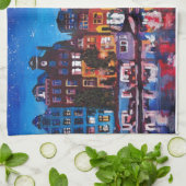 Amsterdam Skyline met kanaal 's nachts Theedoek (Gevouwen)