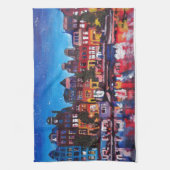 Amsterdam Skyline met kanaal 's nachts Theedoek (Verticaal)