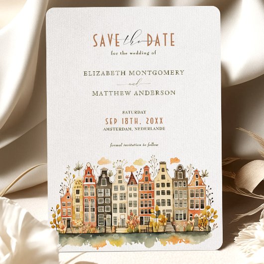 Amsterdam Skyline Nederlande Save-the-Date Kaart