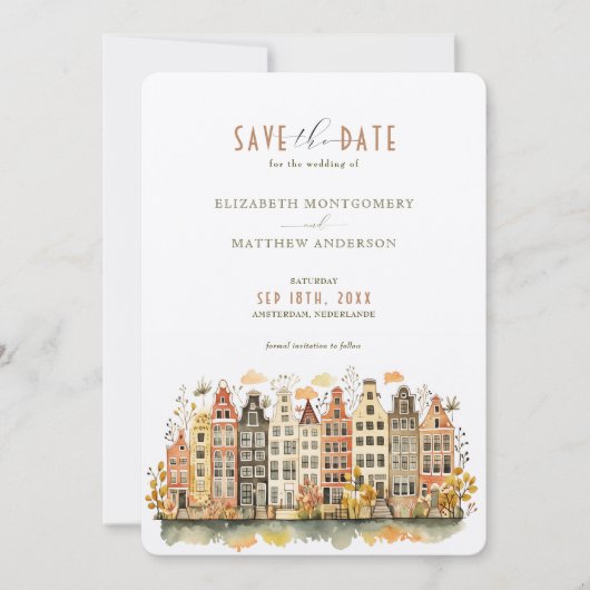 Amsterdam Skyline Nederlande Save-the-Date Kaart (Voorkant)