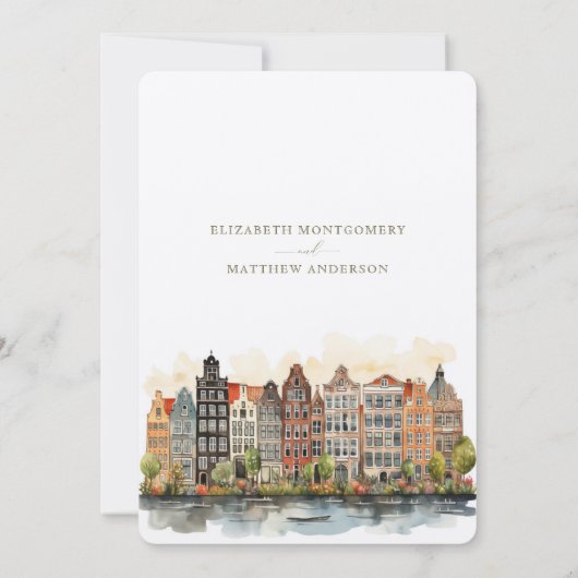 Amsterdam Skyline Nederlande Save-the-Date Kaart (Achterkant)