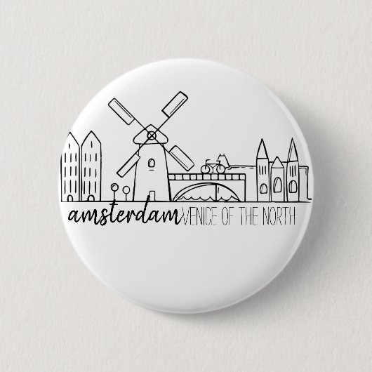 Amsterdam Skyline Ronde Button 5,7 Cm (Voorkant)