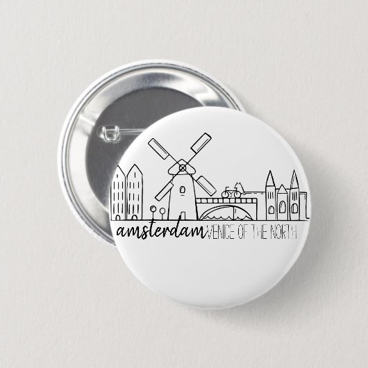 Amsterdam Skyline Ronde Button 5,7 Cm (Voorkant /achterkant)