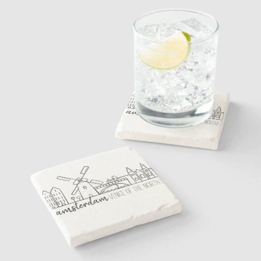 Amsterdam Skyline Stenen Onderzetter (Zijkant)