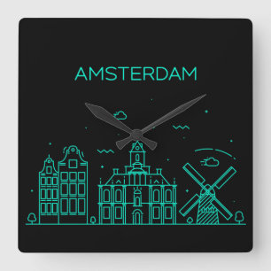 Amsterdam skyline vierkante klok