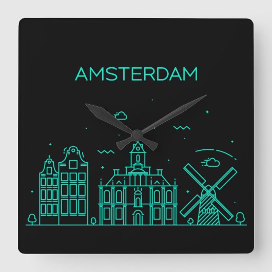 Amsterdam skyline vierkante klok (Voorkant)