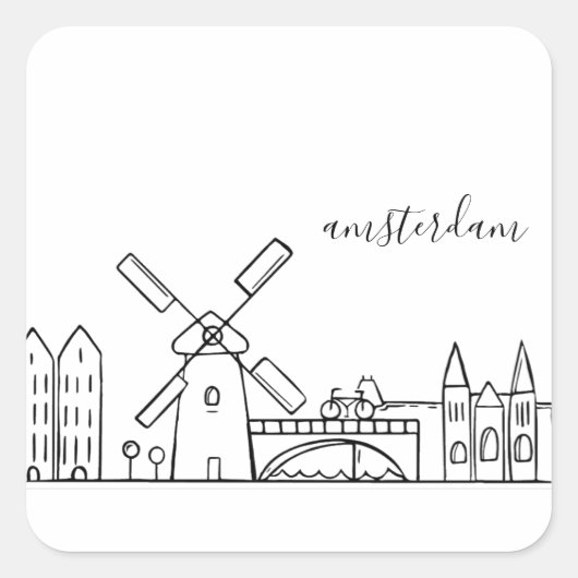 Amsterdam Skyline Vierkante Sticker (Voorkant)