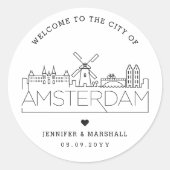 Amsterdam Skyline | Welkomstbericht voor bruiloft Ronde Sticker (Voorkant)