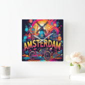 Amsterdam - stad van de fietsen vierkante klok (Huis)