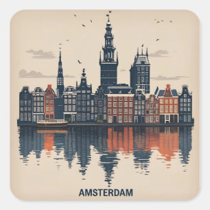 Amsterdam Stadsgezicht Nederland Vierkante Sticker