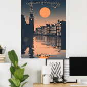 Amsterdam Sunset - Canal Silhouette Reflections Poster (Thuiskantoor)