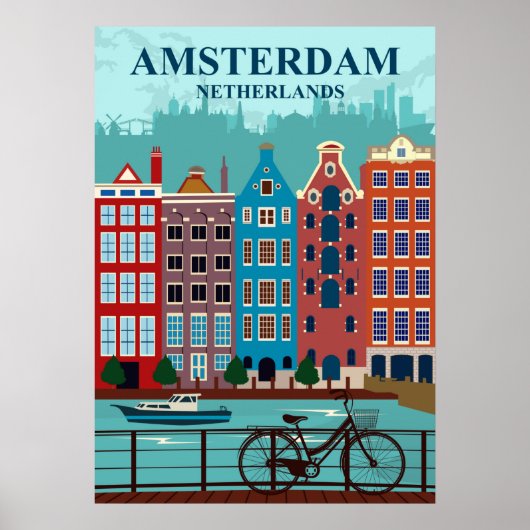 Amsterdam The Netherlands Travel Poster (Voorkant)