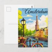 Amsterdam Travel Briefkaart Art, Nederland Postcar (Voorkant / Achterkant)