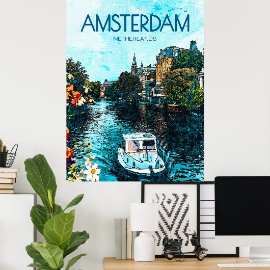 Amsterdam Travel Poster (Thuiskantoor)