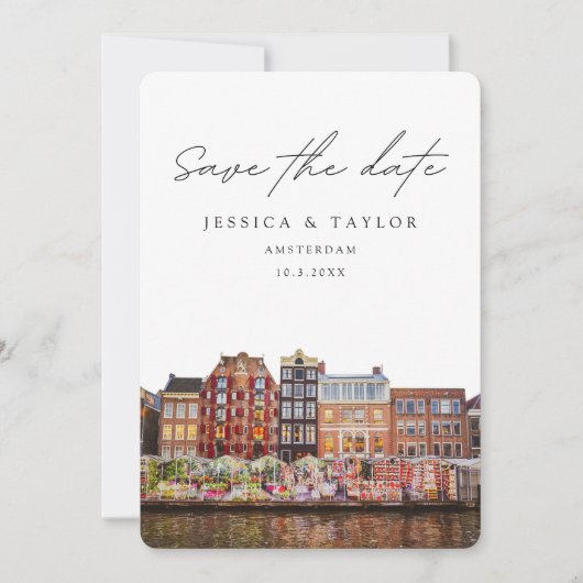 Amsterdam Trouw Bloemenmarkt Save the Date Kaart (Voorkant)
