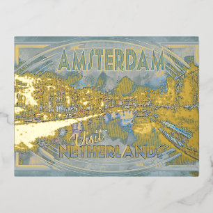 Amsterdam, van de serie Bezoek... Folie Feestdagen Briefkaart