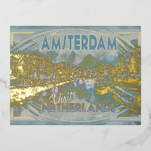 Amsterdam, van de serie Bezoek... Folie Feestdagen Briefkaart (Voorkant)