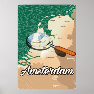 Amsterdam vintage map vacation poster