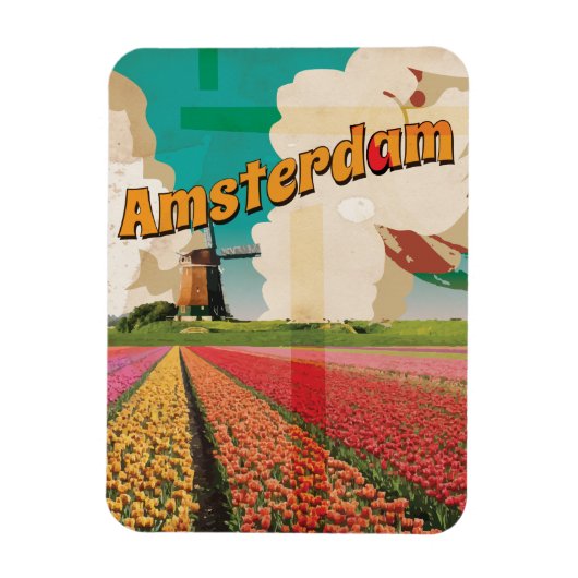 Amsterdam Vintage Reisposter Magneet (Verticaal)