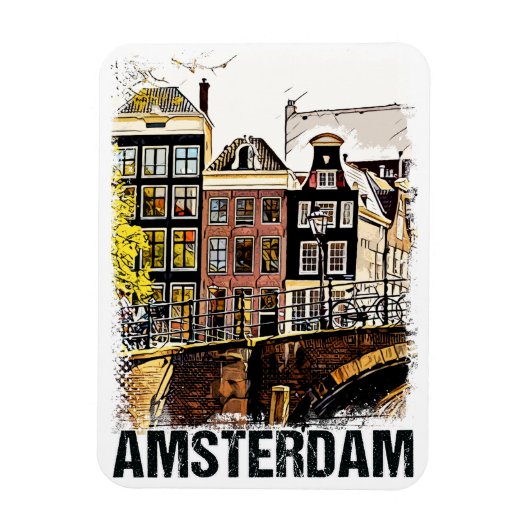 Amsterdam Vintage Reizen Poster Retro Art Style Magneet (Verticaal)