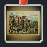 Amsterdam Vintage Travel Ornament Nederland<br><div class="desc">Een cool  Amsterdam ornament met een kalm Nederlands kanaal.</div>