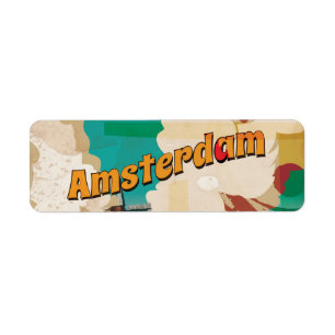 Amsterdam Vintage Travel Poster Etiket
