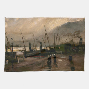 Amsterdam Vissershaven Storm door Vincent Gogh Theedoek