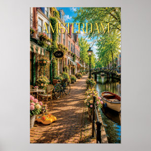 Amsterdam Voorjaarskleur kanaal scène kunst Poster