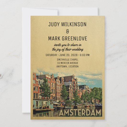 Amsterdam Wedding Invitation Nederland Nederland N Kaart (Voorkant)