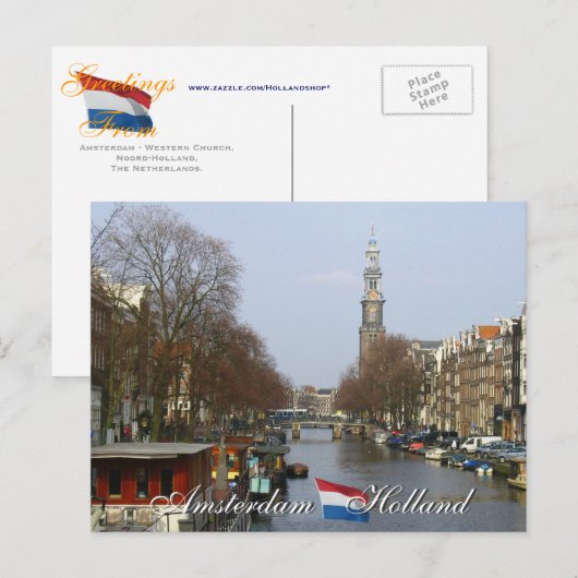 Amsterdam Western Church Holland Briefkaart (Voorkant / Achterkant)